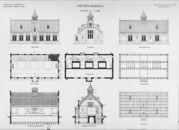 Afbeelding uit: 1908. Gevels, plattegronden en doorsnedes.