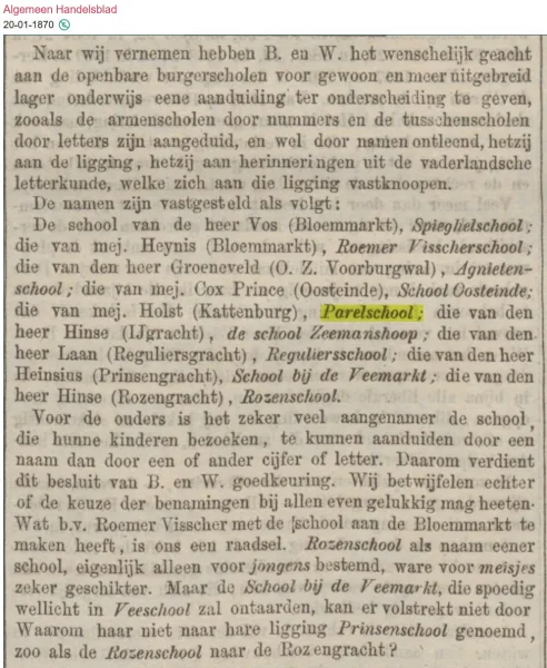Afbeelding uit: januari 1870. Artikel over de naamgeving van burgerscholen.