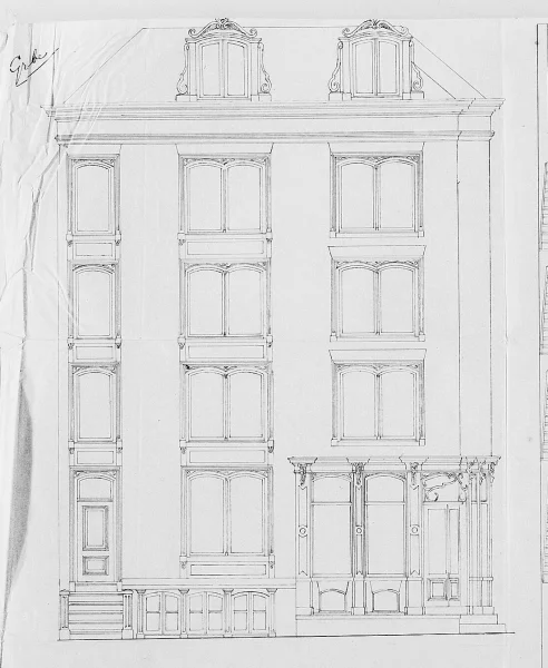 Afbeelding uit: juli 1869. Gevel Spuistraat.
Bron afbeelding: Stadsarchief.