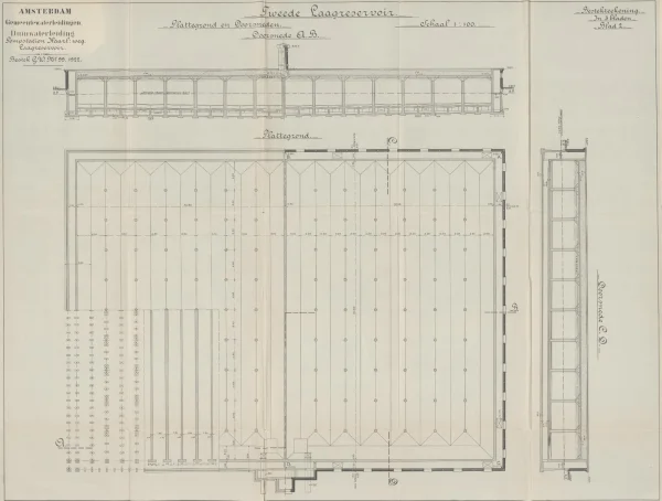 Afbeelding uit: 1922. Doorsnedes en plattegrond van het reservoir.