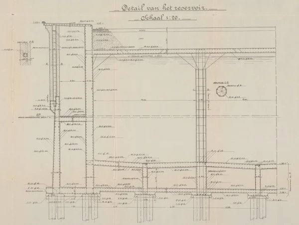 Afbeelding uit: 1922. Detail-doorsnede van het reservoir.