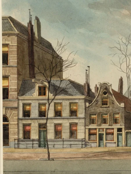 Afbeelding uit: 1905. De voorganger tussen de nog bestaande buurpanden. Uitsnede van een tekening.
Bron afbeelding: Stadsarchief.