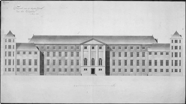 Afbeelding uit: circa 1826. Het ontwerp van De Greef voor de achtergevel.