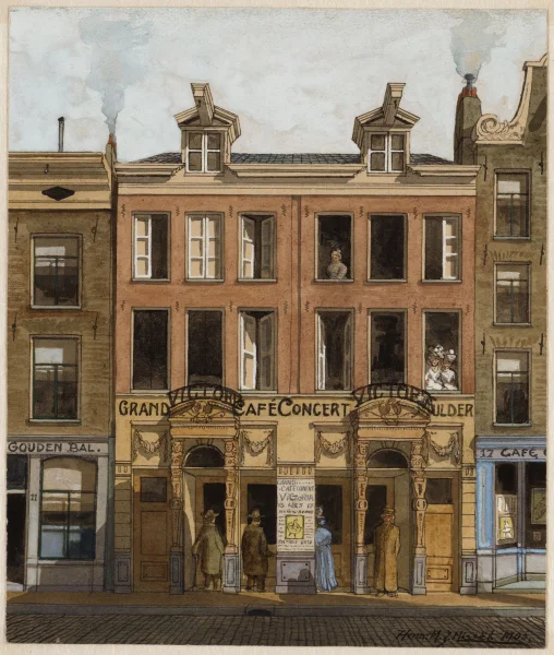 Afbeelding uit: 1906. Nes 13-15, grand café-concert Victoria.
Bron afbeelding: Stadsarchief.
