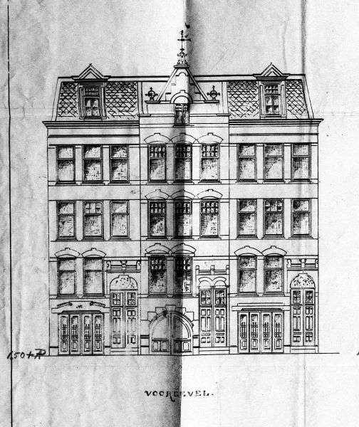 Afbeelding uit: juni 1898. Het ontwerp van de voorgevels.
Bron afbeelding: Stadsarchief.