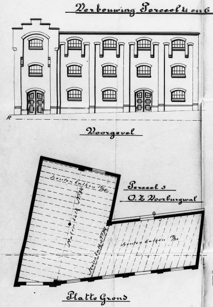 Afbeelding uit: juni 1902. Voorgevel en plattegrond.
Bron afbeelding: SAA, bestand 5221BT911417.