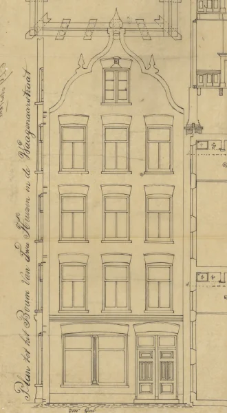 Afbeelding uit: 1881. Geveltekening van een van de gesloopte huizen, Wagenaarstraat 34.