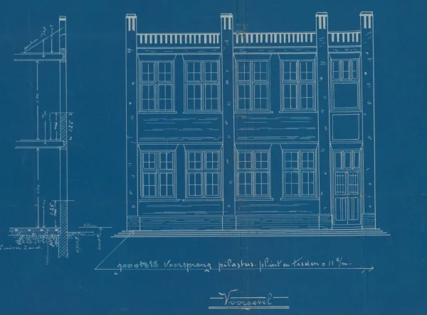 Afbeelding uit: 1914. Het ontwerp voor de voorgevel.