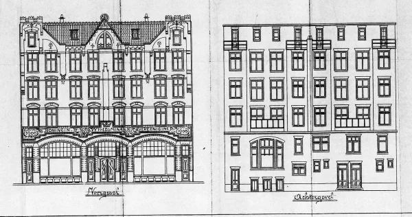Afbeelding uit: 1900. Ontwerp van de voor- en achtergevels.
Bron afbeelding: Stadsarchief.
