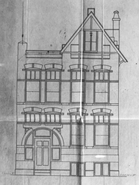 Afbeelding uit: 1902. Het ontwerp van de nieuwe voorgevel van nummer 16.
Bron afbeelding: Stadsarchief.