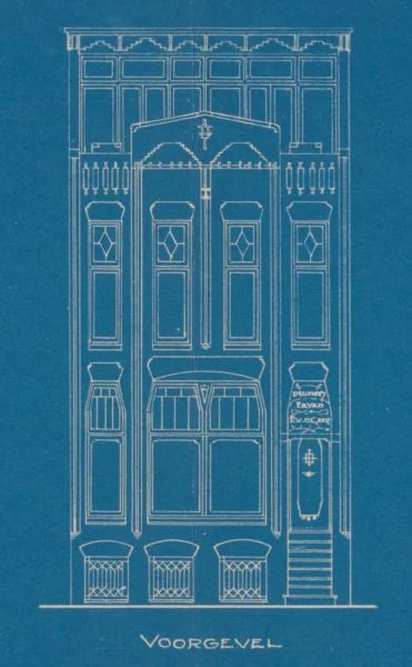 Afbeelding uit: 1922. Het ontwerp van Nierop. De tweede verdieping lag een stukje achter de voorgevel.