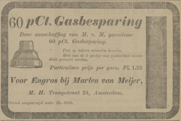 Afbeelding uit: oktober 1917. Advertentie van Van Meijer voor een zuinige gaslamp.