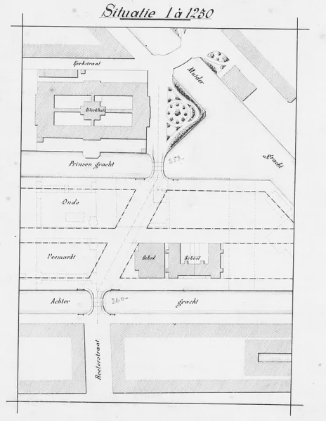 Afbeelding uit: 1888. Situatie van de nieuwe bruggen 258 en 260 en van het nieuwe deel van de Roetersstraat.