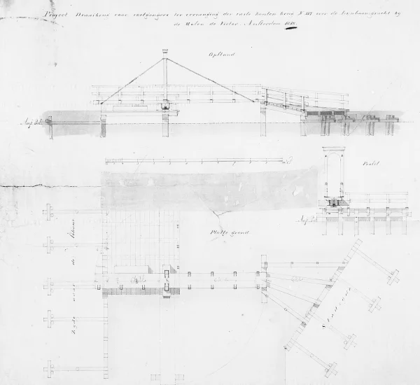 Afbeelding uit: 1848. Ontwerptekening van de houten draaibrug.
