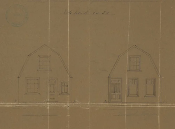 Afbeelding uit: 1920. De verbouwing van de voorgevel. Links de oude situatie, rechts de nieuwe.