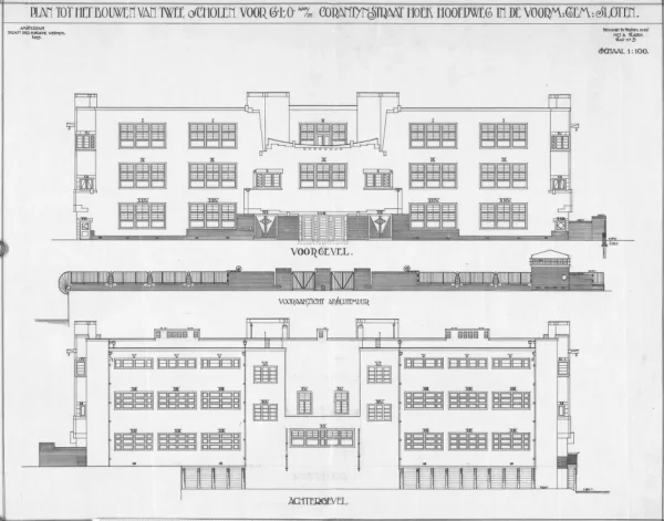 Afbeelding uit: 1923. Het ontwerp van de voor- en achtergevels.