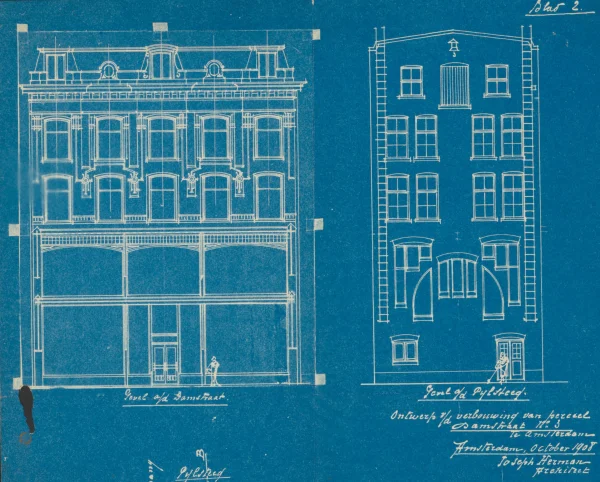 Afbeelding uit: 1909. Gevelontwerpen van Jos. Herman voor de verbouwing van 1909.