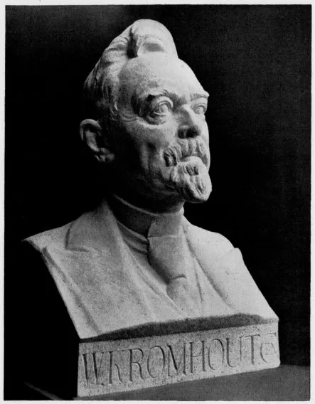 Afbeelding uit: mei 1940. Collega-architecten en andere kunstenaars lieten beeldhouwer Theo van Reijn een borstbeeld maken van Kromhout. Het werd op 9 mei 1940 onthuld. Huidige locatie onbekend.