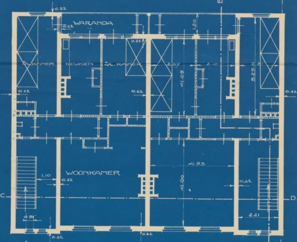 Afbeelding uit: 1912. Plattegrond van twee woningen op de eerste en tweede verdiepingen.