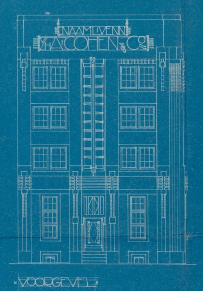 Afbeelding uit: 1918. Het ontwerp van de voorgevel.