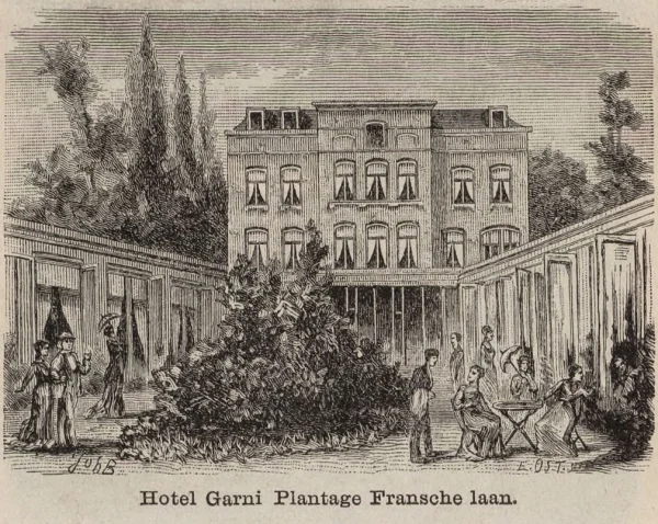 Afbeelding uit: circa 1886. De tuin van hotel Huffnagel.
Bron afbeelding: Stadsarchief.