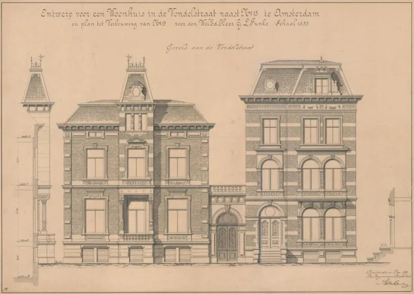 Afbeelding uit: 1881. "Ontwerp voor een Woonhuis in de Vondelstraat naast Nº 15 te Amsterdam en plan tot Verbouwing van Nº 15 voor den WelEd. Heer G.L. Funke"
