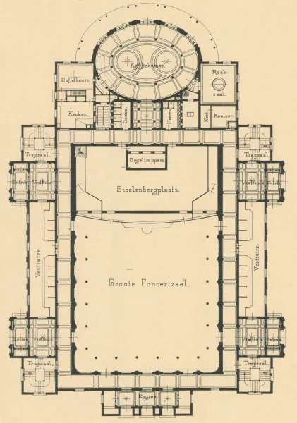 Afbeelding uit: circa 1884. Plattegrond van de begane grond.