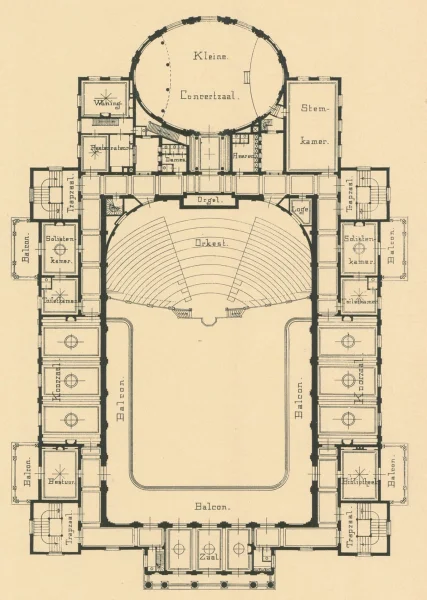 Afbeelding uit: circa 1884. Plattegrond van de eerste verdieping.