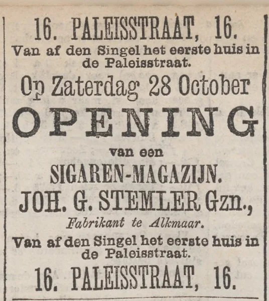 Afbeelding uit: oktober 1876. Advertentie in Het Nieuws van den Dag van 25 oktober 1876.