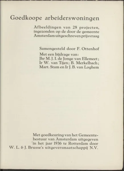 Afbeelding uit: 1936. Titelblad van de door Oppenhof geredigeerde brochure Goedkoope arbeiderswoningen.