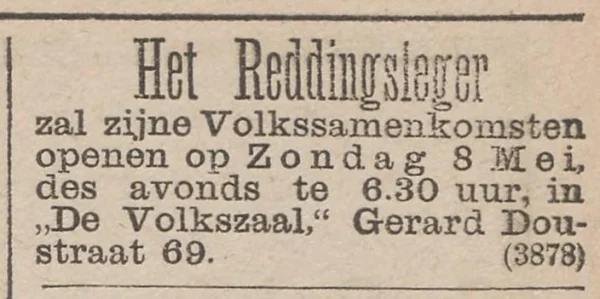 Afbeelding uit: mei 1887. Advertentie voor de eerste bijeenkomst, geplaatst in Het Nieuws van den Dag van maandag 2 mei 1887.