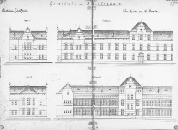 Afbeelding uit: 1890. Het ontwerp van de voor- en achtergevels.