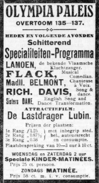 Afbeelding uit: november 1913. Het eerste programma van het Olympia Paleis. Telegraaf 17 november 1913.