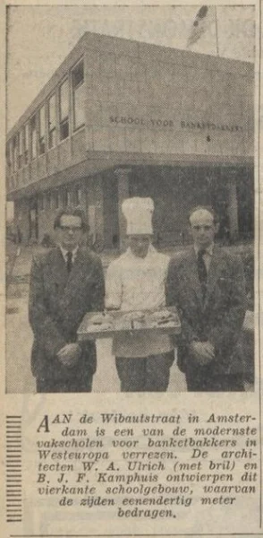 Afbeelding uit: september 1956. Knipsel uit het Parool van 28 september 1956. Links Ulrich, rechts Kamphuis, tussen hen in een onbekende banketbakker.