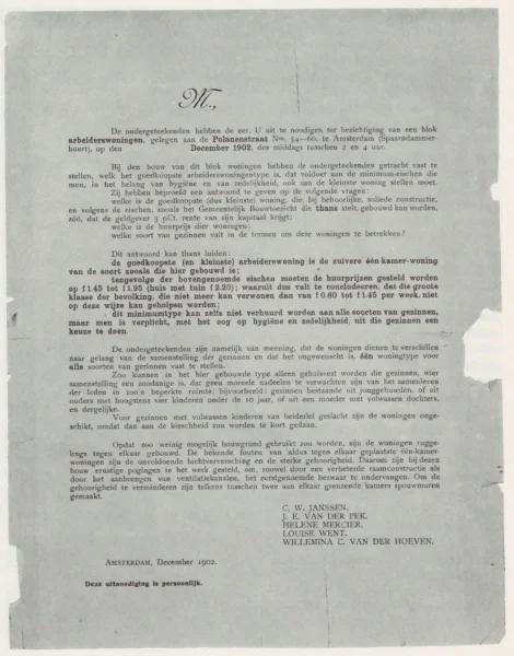 Afbeelding uit: 1902. Uitnodiging aan de pers om het blok te bezichtigen.
