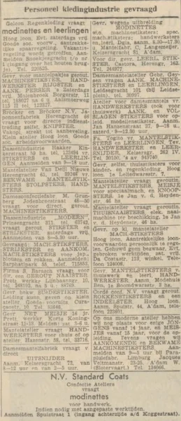 Afbeelding uit: augustus 1960. Personeelsadvertenties voor de kledingindustrie in het Parool van 5 augustus 1960.