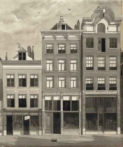 Afbeelding uit: circa 1900. De drie huizen die hier eerder stonden.
Bron afbeelding: Stadsarchief.