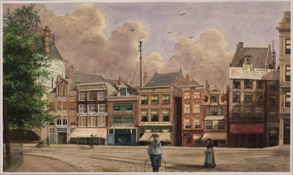 Afbeelding uit: circa 1900. Rembrandtplein 17-29 rond 1900. De steeg in het midden is de Balk in 't Oogsteeg, tussen nummer 23 en 25.
Bron afbeelding: Stadsarchief.
