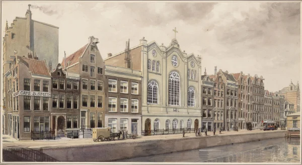 Afbeelding uit: 1896. Het Rokin in 1896. De kerk in het midden is het Boompje.
Bron afbeelding: Stadsarchief.