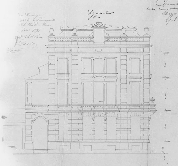 Afbeelding uit: 1874. Zijgevel, Plantage Westermanlaan.
Bron afbeelding: Stadsarchief.