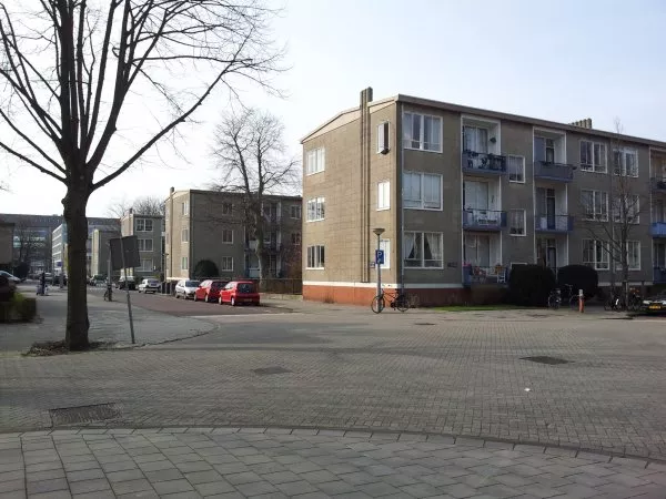 Afbeelding uit: maart 2012. Op de voorgrond de flats aan de Veluwelaan, daarachter die aan de Sallandstraat.
