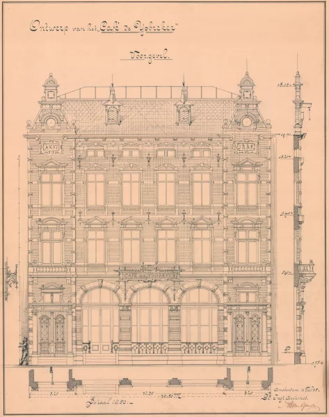 Afbeelding uit: februari 1885. Het ontwerp van de voorgevel.