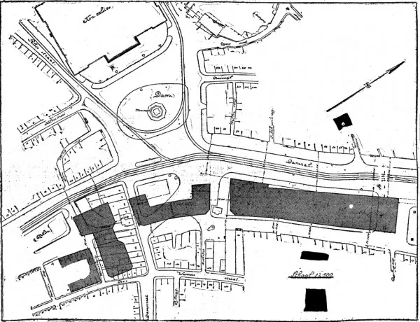 Afbeelding uit: 1909. Het Damplan van de gemeente uit 1909. Uit het Algemeen Handelsblad van 3 maart 1909.