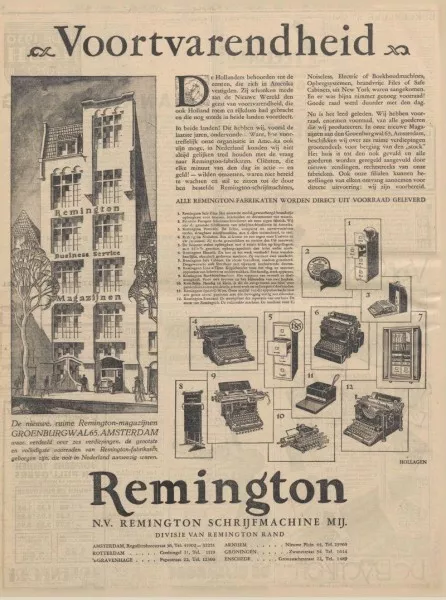 Afbeelding uit: november 1929. Advertentie van Remington in het Algemeen Handelsblad van 19 november 1929.