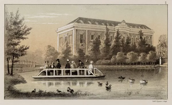Afbeelding uit: Circa 1856. Het veerpontje, een overhaal. Op de achtergrond het Groote Museum.